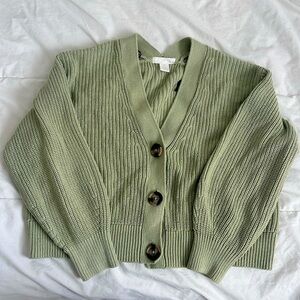 sage green thick knit button cardigan